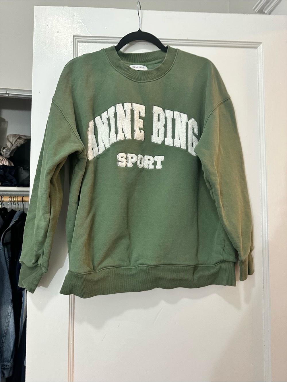 Anine Bing Olive Green 'Sport' Crewneck Sweater
